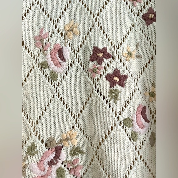 Nwot Vintage Van Heusen Hand Embroidered Open Knit Floral Sweater Size Medium - Picture 4 of 4